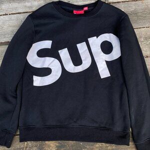 FW13 Supreme Sup Logo Crewneck Sweater Black Box Logo Large